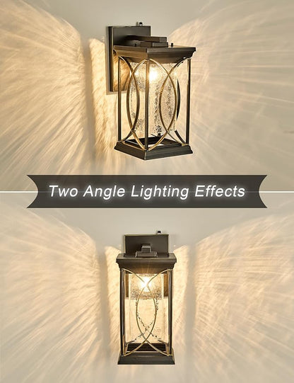 Dusk to Dawn Outdoor Wall Light Black with Gold Trim Modern Exterior Sconce Aluminum Waterproof Coach Light Fixture with Crack-Like Glass Outside Wall Lantern for House Garage Porch Lighting