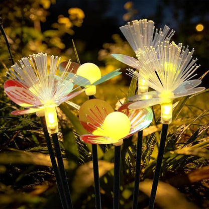 4 Pack Solar Garden Lights - Rainbow Petals, Warm Light, Flash & Constant Modes, Auto On/Off, Waterproof with Ground Plug for Yard, Patio Decoration