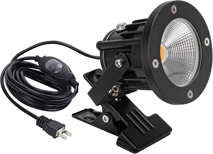 Kiven LED Accent Uplight with Light Sensor, Waterproof Plug in Clamp Lamp Dusk to Dawn Sensor with 9.8FT Plug-in Cord, 3000K/Warm White LED Spotlight for Plants Porch Garden, Automatic On/Off(5Watts)