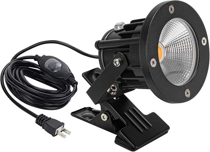 Kiven LED Accent Uplight with Light Sensor, Waterproof Plug in Clamp Lamp Dusk to Dawn Sensor with 9.8FT Plug-in Cord, 3000K/Warm White LED Spotlight for Plants Porch Garden, Automatic On/Off(5Watts)