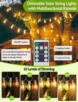 48FT Solar Outdoor String Lights with Remote & Timer, Shatterproof Dimmable 3 Modes Patio Lights with 15+1 ST38 LED | Lumora