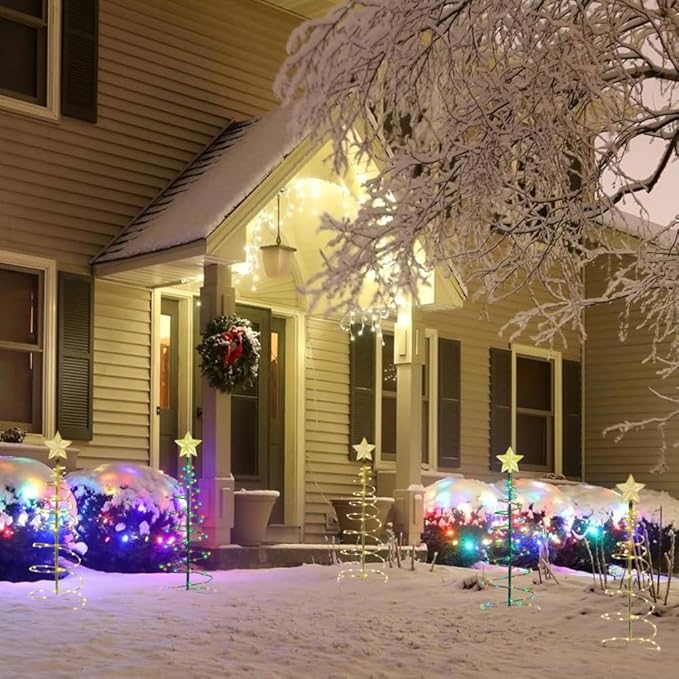 4 Pack 2 FT Solar Christmas Tree Lights Outdoor Christmas Decorations Waterproof Outdoor Light Up Xmas Pathway Markers with Stake for Christmas Outside Yard Lawn Pathway Walkway (Rustic, 4)