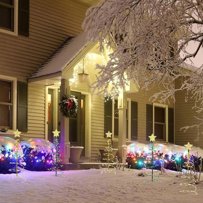 4 Pack 2 FT Solar Christmas Tree Lights Outdoor Christmas Decorations Waterproof Outdoor Light Up Xmas Pathway Markers with Stake for Christmas Outside Yard Lawn Pathway Walkway (Rustic, 4)