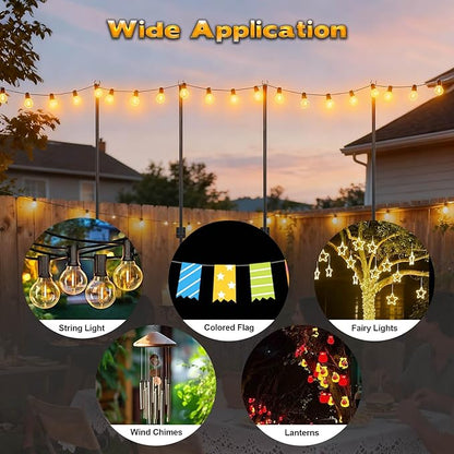 GCCSJ 5 FT String Light Poles for Outside 8 Pack Heavy Duty Metal Poles for Deck Easy to Install String Lights Hanging Light Poles for Fence Garden Backyard Wall