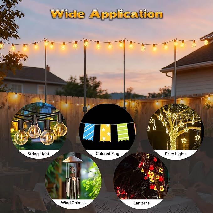 GCCSJ 5 FT String Light Poles for Outside 6 Pack Heavy Duty Metal Poles for Deck Easy to Install String Lights | Lumora