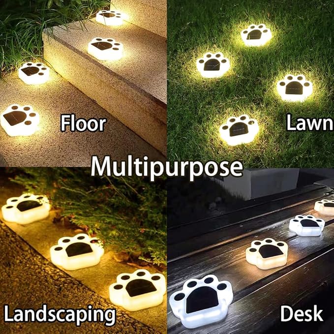 4 Pack Cute Solar Paw Print Light, Waterproof Outdoor Gardent Lights, Led Animal Yard Lights for Garden, Patio, Flowerbed, Lawn Decor(Warm Yellow)
