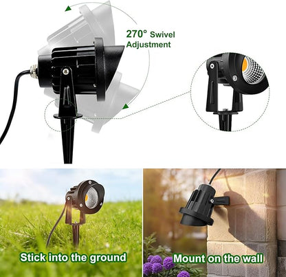 Romwish Outdoor Spotlight 3000K Warm White,12W LED Spot Lights Outdoor for Yard Garden Tree, 120V Plug in Landscape Lighting with IP65 Waterproof for Lawn Decorative, 4 Pack