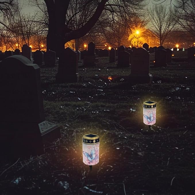 Butterfly Flower Solar Lights for Cemetery Gravesite Outdoor Solar Lights for Yard Decorative Cemetery Candle | Lumora
