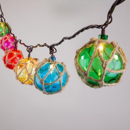 Decorative String Lights Plug in with 10 Incandescent Bulbs, Nautical Fishing Float String Lights Connectable Weatherproof for Indoor Home Tiki Bar Decor and Outdoor Patio Decorations (Multi-color)