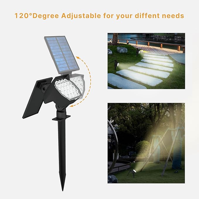 23 LED Solar Spot Lights Outdoor Waterproof, 2 Pack Solar Lights with Optical Lenses, 3 Brightness Spotlight Landscape Lighting, Auto ON/Off Outdoor Solar Lights for Yard, Garden, Lawn, White Light