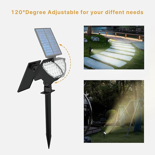 23 LED Solar Spot Lights Outdoor Waterproof, 2 Pack Solar Lights with Optical Lenses, 3 Brightness Spotlight Landscape Lighting, Auto ON/Off Outdoor Solar Lights for Yard, Garden, Lawn, White Light