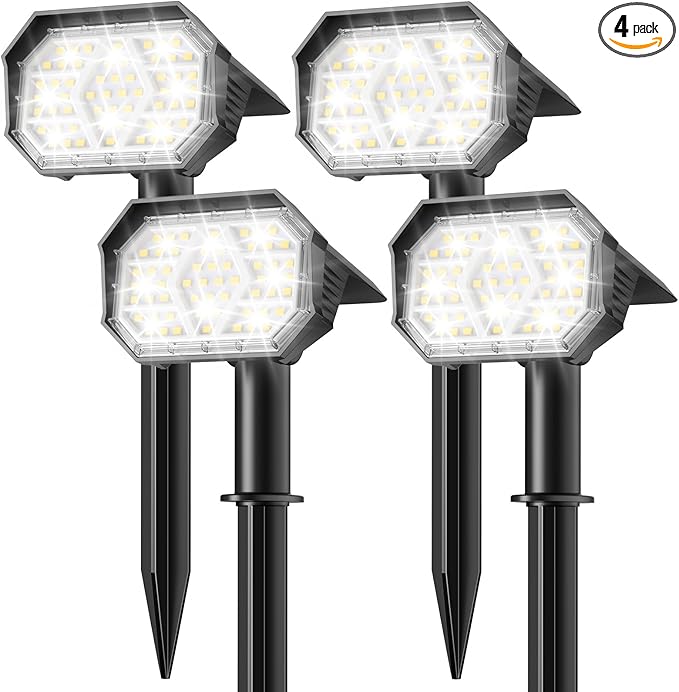 Brightown 4Pack Solar Spot Lights Outdoor with 58 LED & 1800mAh, IP67 Solar Lights Outdoor Waterproof with 3 Light | Lumora
