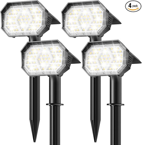 Brightown 4Pack Solar Spot Lights Outdoor with 58 LED & 1800mAh, IP67 Solar Lights Outdoor Waterproof with 3 Light | Lumora
