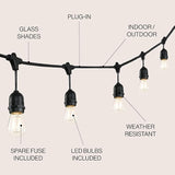JONATHAN Y JYL8702A 48' Outdoor LED String Lights with 15 S14 Edison Bulbs, Dimmable Weatherproof Commercial Grade | Lumora