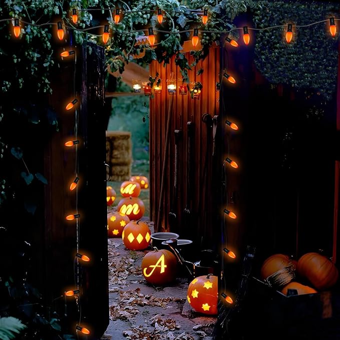 SUNSGNE C7 LED Orange String Lights Outdoor, 25FT Halloween String Lights with 27 LED Orange Lights(2 Spare) for | Lumora