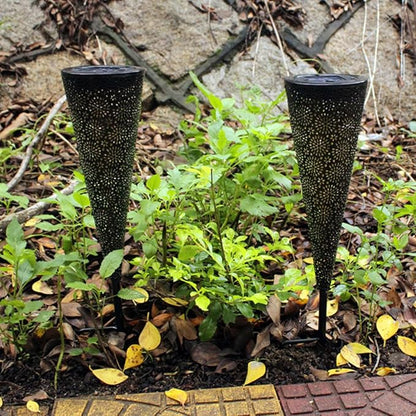 Waterproof LED Lawn Light Outdoor Solar Garden Path Light Hollow Cone Shape with Ground Stake for Yard and Home Landscaping
