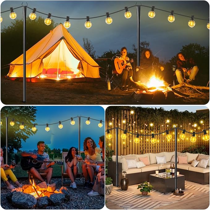 4 Pack String Light Poles for Outdoor,Metal Light Hanging Pole Outside with Fork,Light Stand for Patio, Pergola | Lumora
