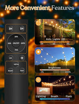 100ft Solar Outdoor String Lights with Remote - USB Rechargeable Solar Powered Outdoor Patio Lights, Larger 3.5W | Lumora