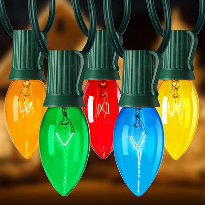Brightown 25 Feet C9 Bulb String Lights Outdoor Multicolored Christmas Lights Green Wire for Outdoor Patio Room Party Backyard Decoration, 25 Bulbs