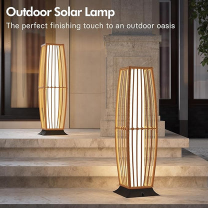 Grand patio Outdoor Floor Lamp Solar Powered Lantern Waterproof Wicker Boho Deck Lights for Garden Porch Decor, Large Taurus