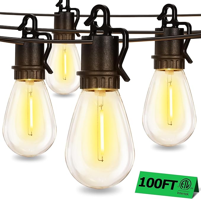 100FT Outdoor String Lights with 35 Shatterproof Patio Deals S14 Vintage Edison Bulbs E12 Sockets,2700K Dimmable | Lumora
