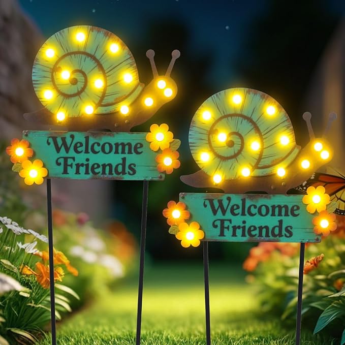 43.3" Tall Garden Stakes with Garden Signs Decorative Outdoor, Snail Solar Landscape Lights Outdoor Yard | Lumora
