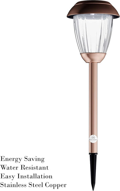 Solar-Powered Outdoor Lights - Set of 8 Stainless-Steel Stake Lights for Gardens, Walkways, Driveways, Landscapes, and Patios by Pure Garden (Copper)