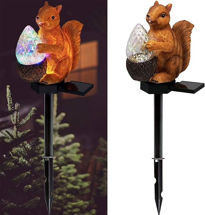 Garden Solar Lights - Resin Squirrel Figure LED Lights, Waterproof Outdoor Decor for Yard, Pathway, Patio & Lawn - 1Pack