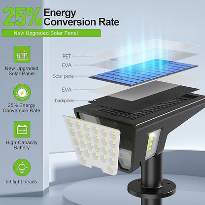 Solar Spot Lights Outdoor Waterproof IP67, Solar Powered Lights Outdoor with 53 LED & 3 Modes, Landscape Spotlight Wall Light for Garden Yard Pathway Driveway 4 Pack (Cool White)