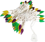 70 Light 24Ft Mardi Gras Lights Commercial String Lights C6 LED Strawberry Faceted Bulb – Yellow/Purple/Green | Lumora