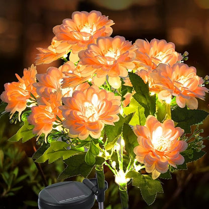 Solar Lights Outdoor Waterproof, 2 Pack Solar Garden Lights with 14 Realistic Dahlias/Zinnia, Garden Decor for Outside, Solar Powered Outdoor Lights for Yard, Garden Decorations, Patio Decor