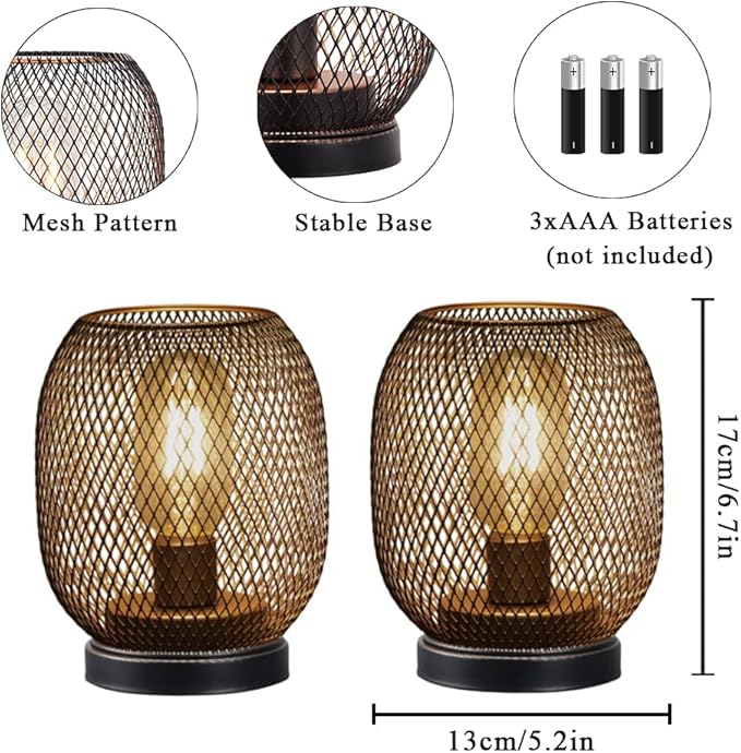 JHY DESIGN Set of 2 Metal Cage LED Lantern Battery Powered,Cordless Accent Light with LED.Great for Weddings,Parties,Patio,Events for Indoors Outdoors（Round Shape