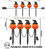 Halloween Pumpkin Pathway String Lights 4 Jack-o-Lantern Stakes Lights with C7 Bulbs, 7Ft Extendable Wizard Hat | Lumora
