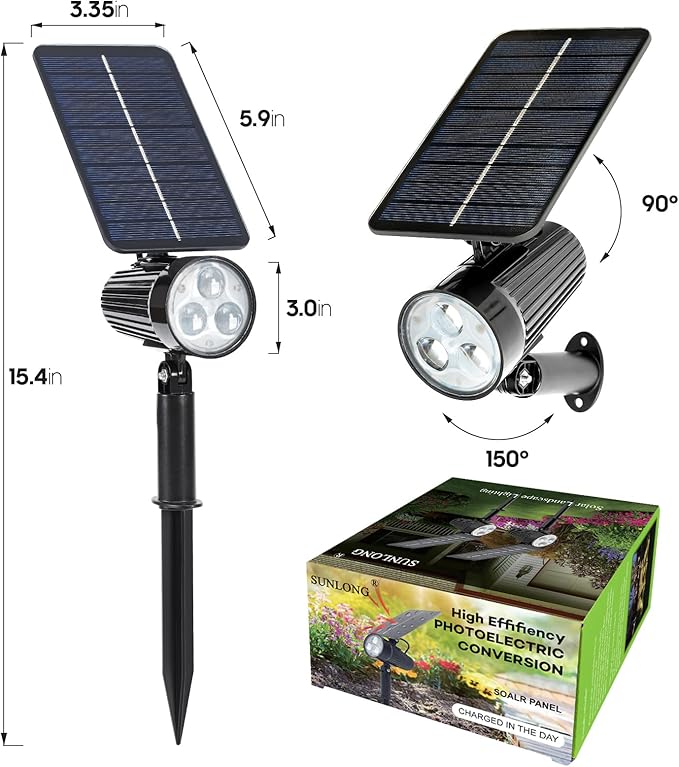 SUNLONG Solar Lights Outdoor Waterproof Spot Lights Dusk to Dawn Warm White Spotlight Landscaping Wall Lights for | Lumora