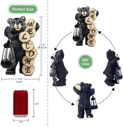 Qeeman Solar Bear for Garden Decor: Weatherproof Resin Statues with Lantern for Outdoor Outside Yard Pathway Patio Porch Balcony Decorations - Gifts for Mom Grandma Bear Lovers
