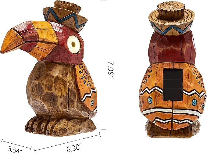 Solar Tiki Statue-WoodWoodpecker Bird-Garden Hawaiian - Solar Outdoor Light Garden Sculptures & Statues Totem Pole | Lumora