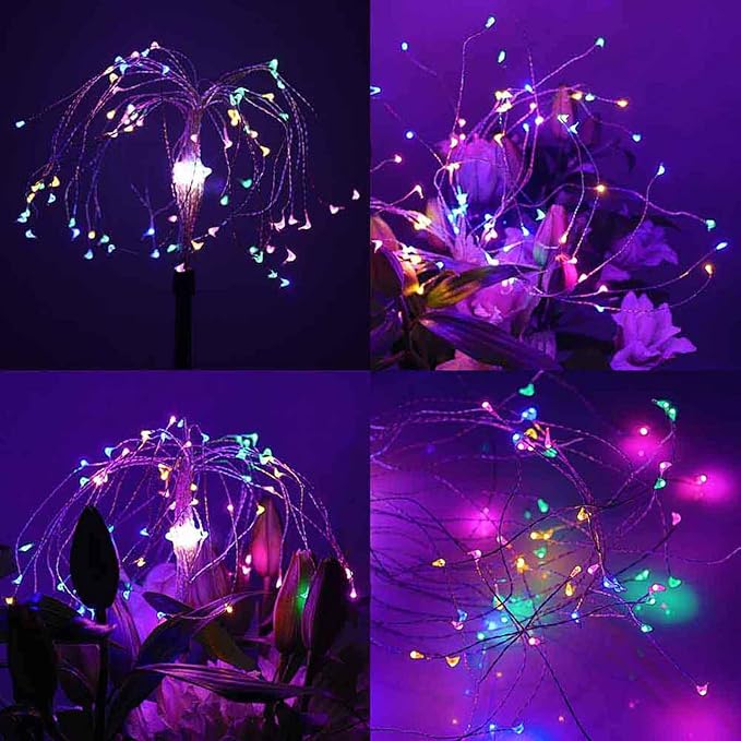 2 Pack Solar Garden Lights 240 LED - Waterproof Firework Starburst Outdoor Lights with 8 Mode, Solar Powered Flower Firework Light for Garden, Pathway, Patio, Yard, Flowerbed Decor Colorful