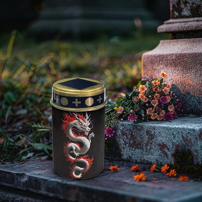Dragon Print Solar for Cemetery Grave Memorial Stake Solar Lights Waterproof Outdoor Garden Stake Solar Cemetery Cross for Grave Yard Decorations