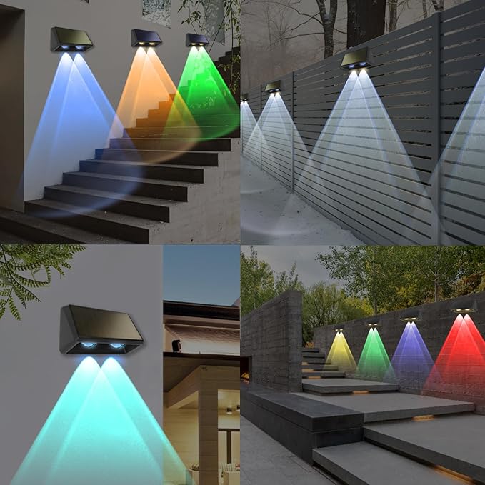 Solar Fence Lights Outdoor 8-Pack, 3000/4000/6000K & 8 RGB Colors, IP65 Waterproof LED Fence Lights Solar Powered, 100 Lumens Outdoor Light for Yard, Patio, Deck, Wall, Stair, Step, Railing (2PK)