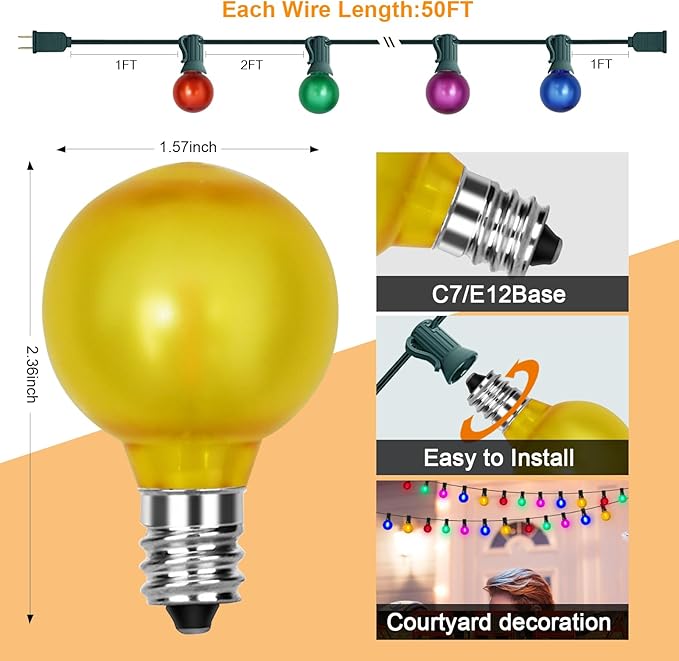 G40 Globe String lights,Frosted Multicolor LED Christmas Lights with 27 Shatterproof LED Bulbs, Hanging Christmas Tree Lights for Indoor Outdoor Holiday Party Backyard Christmas Decoration, Green Wire