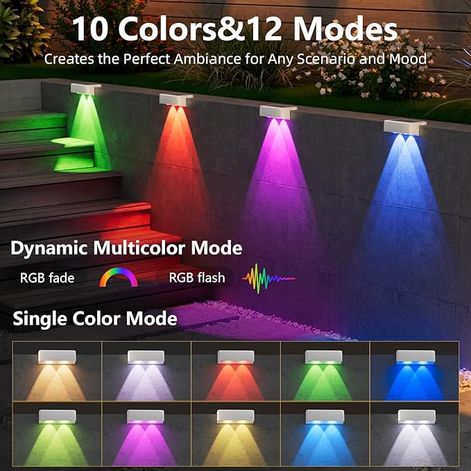 VOLISUN Solar Deck Lights 12 Pack, Warm White, Cool White and RGB Color Glow LED Large Size Lamp, IP65 Waterproof | Lumora