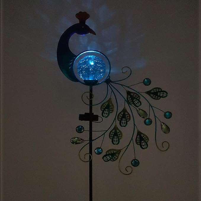 HAO 33 Inch Garden Solar Lights Stake, Waterproof Landscape Path Lights,Metal Peacock Decor Solar Garden Lights Solar Peacock Stake for Outdoor Patio Yard Decorations