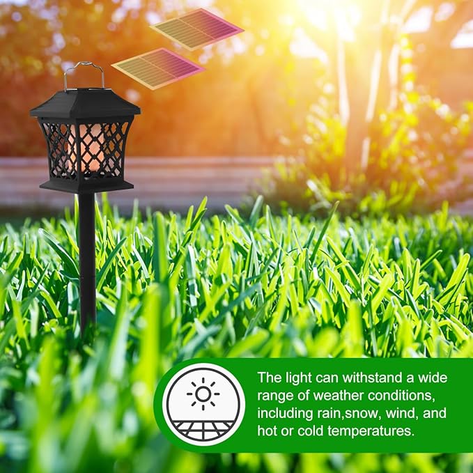 Flame Solar Lights Outdoor 2 Pcs Solar Pathway Lights Outdoor 51 LEDs for Garden Walkway Driveway Patio
