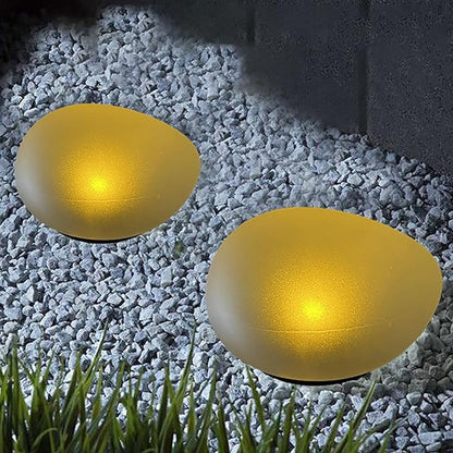 Solar Pebble Light, Waterproof Solar LED Garden Lighting Stone lamp Ground Lamp Outdoor Wall Lamp for Outdoor Landscape Yard Path Fence Lawn Tree Park Decoration Lights (Warm White 2pcs)