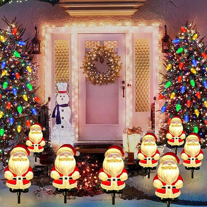 Upgraded 6-Pack Solar Christmas Garden Stake Lights, Outdoor Waterproof Solar Santa Claus Stake Christmas Pathway Lights for Garden Decorations Lawn Pathway Patio (8 Modes)