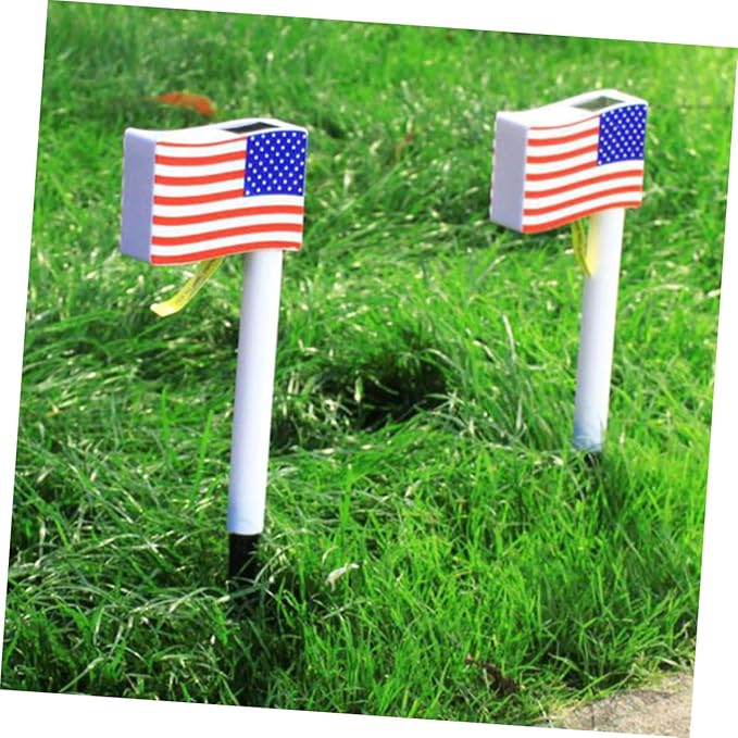 2pcs Solar LED American Flag Garden Lawn Path Lights Outdoor Solar Ground Plug Lamps for July 4th Independence Day | Lumora