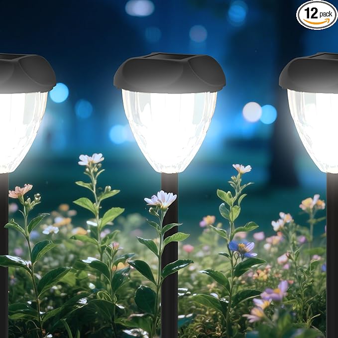 Ensenior 12-Pack Solar Lights Outdoor, Auto ON/Off 6500K LED Solar Garden Lights for Pathway, Yard, Patio, Walkway, Planter, Waterproof, Energy-Efficient Landscape Lighting