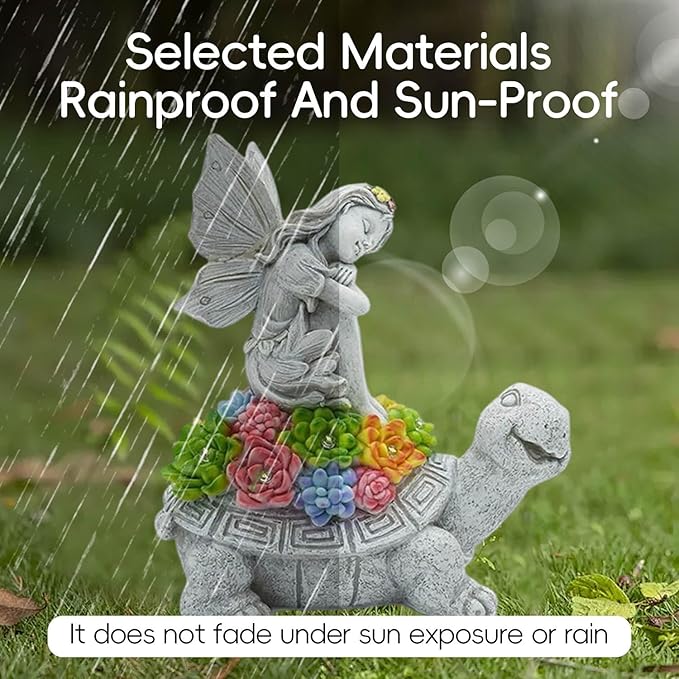 Garden Decor Solar Statue Lights, Outdoor Resin Turtle and Angel Statues, Turtle Figurine for Patio Lawn Front Porch Yard Decoration - Housewarming Birthday Gifts for Mom Grandma Women