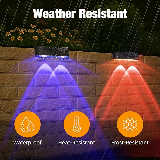 Peasur Solar Fence Lights Outdoor RGB, 2 Pack Step Light Solar Powered, Waterproof LED Deck Lights for Stairs | Lumora