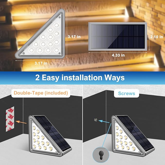 Solar Step Lights Outdoor Stair Light, Deck Lights Outdoor Powered IP65 Waterproof, 2CCT Solar Outdoor Step Light, Decor for Stair, Deck, Step, Sidewalk, Porch and Outside Patio,2CCT,12 Pack
